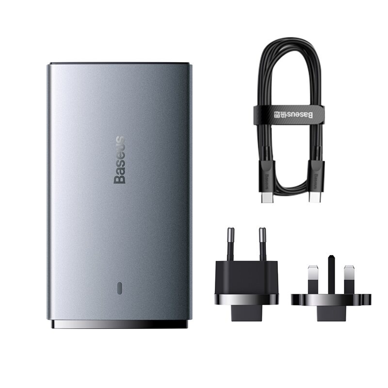 Сетевое зарядное устройство BASEUS GaN5 Pro Ultra-Slim Fast Charger C+U 65W (Overseas Edition) CCGP150113 65 Вт, USB, US/EU/UK, USB type-C, Quick Charge, PD, серый (CCGP150113), кабель USB Type C 1м