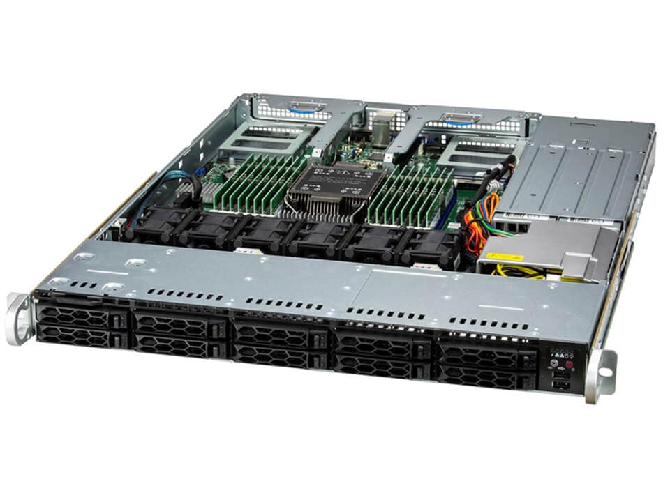 Сервер Supermicro SuperServer 111C-NR., 1xIntel Xeon Silver 4410T, 2x32Gb RAM, 1x960Gb SATA SSD, 10x2.5 HS, noDVD, 2xGLAN, IPMI, 2x860 Вт (up2), 1U (SYS-111C-NR.)