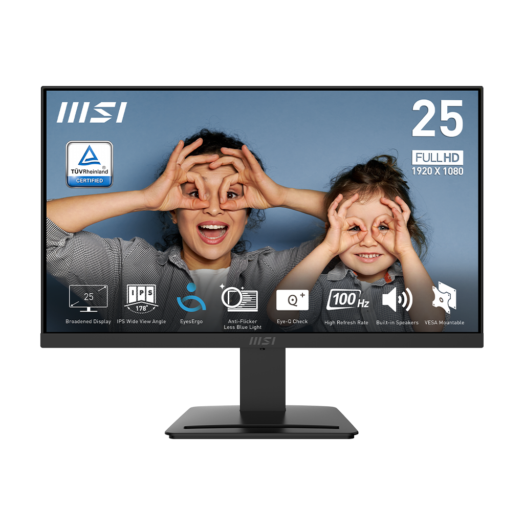 Монитор 24.5 MSI Pro MP253P IPS, 1920x1080 (16:9), 300кд/м2, 100 Гц, 1 мс, 178°/178°, VGA, HDMI, DisplayPort, черный (9S6-3PC79H-055)