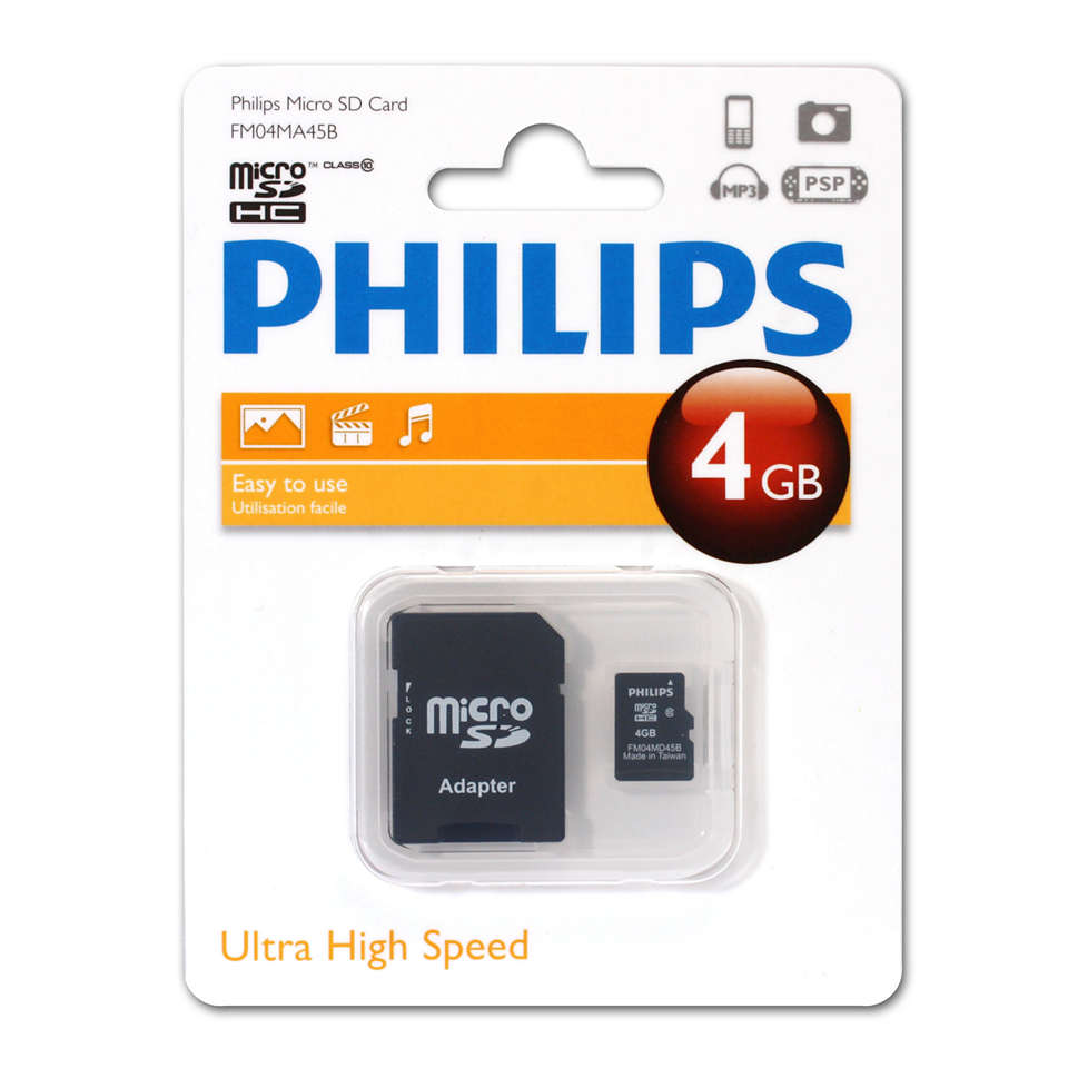   E2E4 Карта памяти 4Gb microSDHC PHILIPS Class 10 + адаптер (FM04MA45B/97)