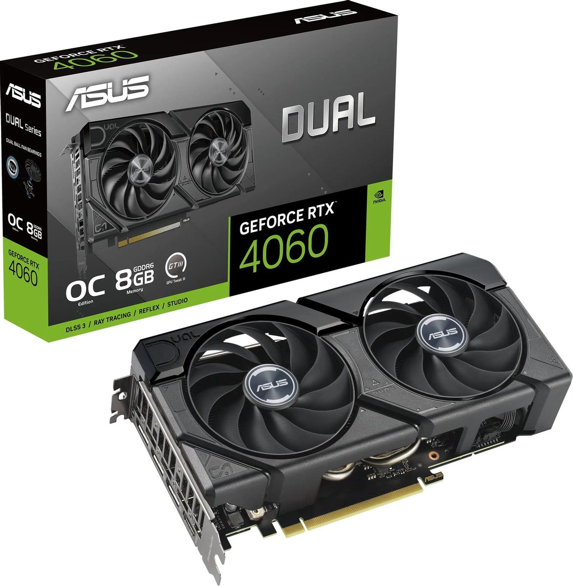 Видеокарта ASUS NVIDIA GeForce RTX 4060 DUAL EVO OC, 8Gb DDR6, 128 бит, PCI-E, HDMI, 3DP, Retail (DUAL-RTX4060-O8G-EVO)