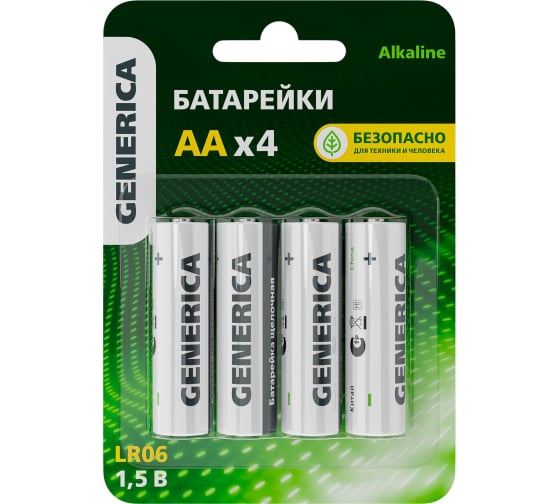 Батарея GENERICA AA (LR6), 1.5V, 4 шт. (ABT-LR06-ST-L04-G)