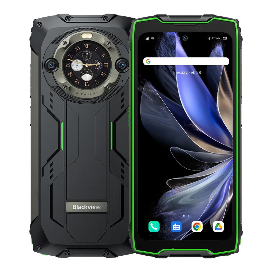 Смартфон Blackview BV9300 Pro, 6.7 1080x2388 IPS, MediaTek Helio G99, 12Gb RAM, 256Gb, 3G/4G, NFC, Wi-Fi, BT, 2xCam, 2-Sim, 15.1 А·ч, USB Type-C, Android 13, черный/зеленый (BV9300PRO-12256GRE)