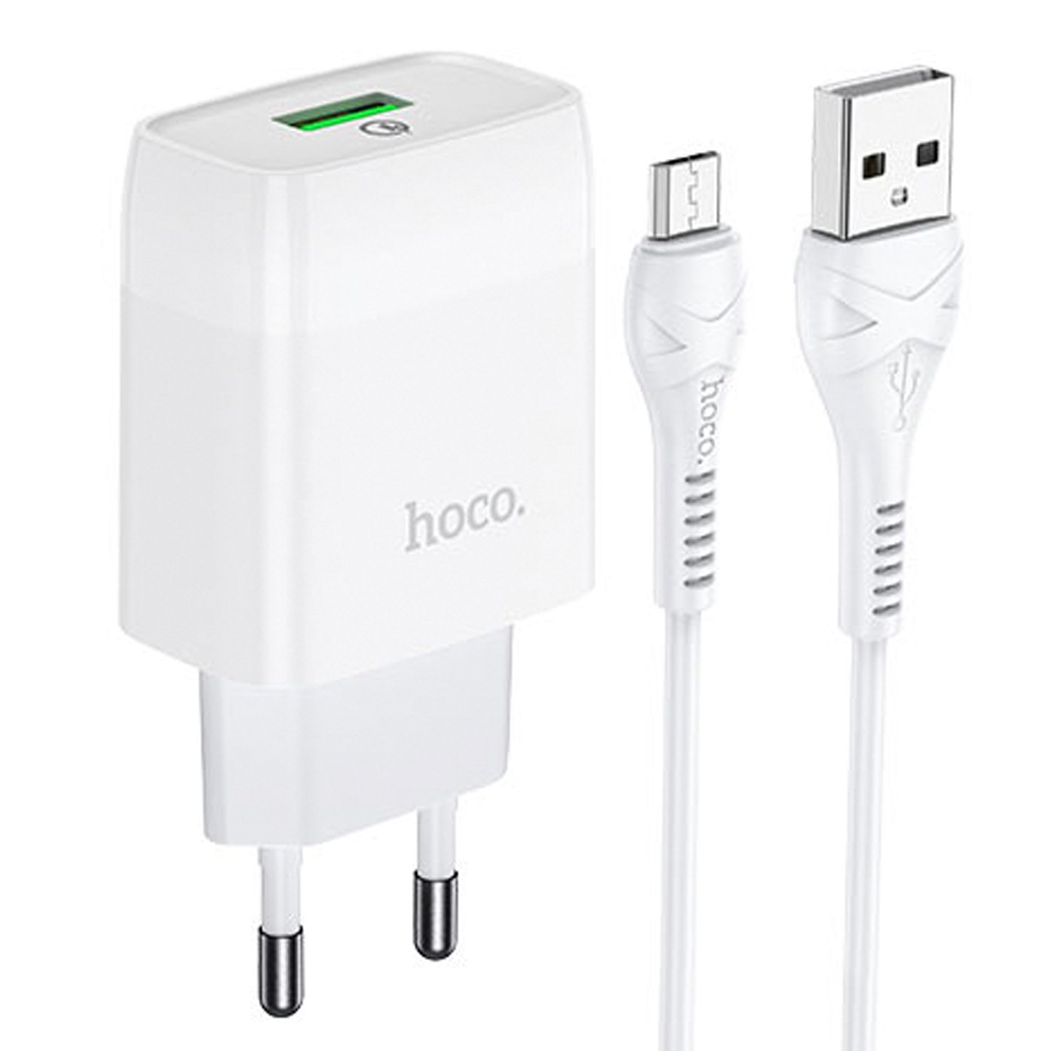   E2E4 Сетевое зарядное устройство Hoco C72Q Glorious 18 Вт, USB, Quick Charge, 3А, белый (6931474732538), кабель micro USB