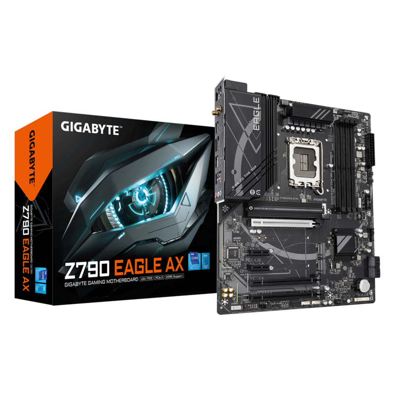 Материнская плата GIGABYTE Z790 EAGLE AX, Socket1700, Intel Z790, 4xDDR5 DIMM, 3PCI-Ex16, 4SATA3, 7.1-ch, 2.5GLAN, 7 USB 3.2, 2 USB Type-C, HDMI, DP, ATX, Retail