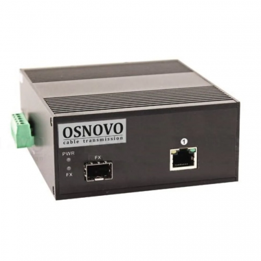 Медиаконвертер OSNOVO OMC-1000-11HX/I, RJ-45x1 Гбит/с, SFPx1 Гбит/с, SM, одинарный, 100 км, PoE, (OMC-1000-11HX/I)