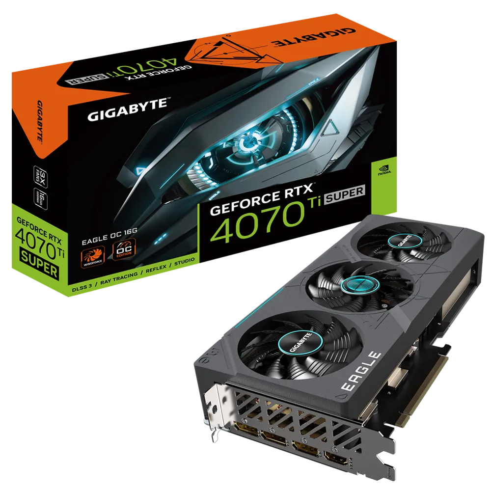 Видеокарта GIGABYTE NVIDIA GeForce RTX 4070Ti SUPER EAGLE OC ICE, 16Gb GDDR6X, 256 бит, PCI-E, HDMI, 3DP, Retail (GV-N407TSEAGLE OC-16GD)