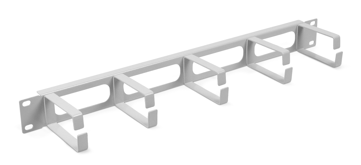 Органайзер кабельный Cabeus, горизонтальный, 19, 1U, 5-колец, металл серый (JB08-1U-GY)