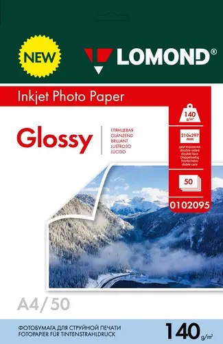 Фотобумага A4 140 г/м² глянцевая, 50 листов, двусторонняя, Lomond Glossy Photo Paper 0102095 для струйной печати