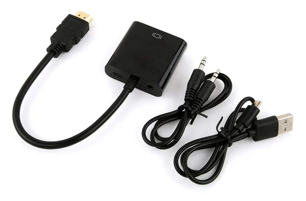 Переходник (адаптер) HDMI(19M)-VGA(15F), 10 см, черный Buro (HDMI-M-VGA-F-WUSB)