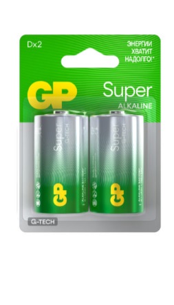 Батарея GP Super Alkaline, D (LR20), 1.5V, 2 шт. (4891199226236)