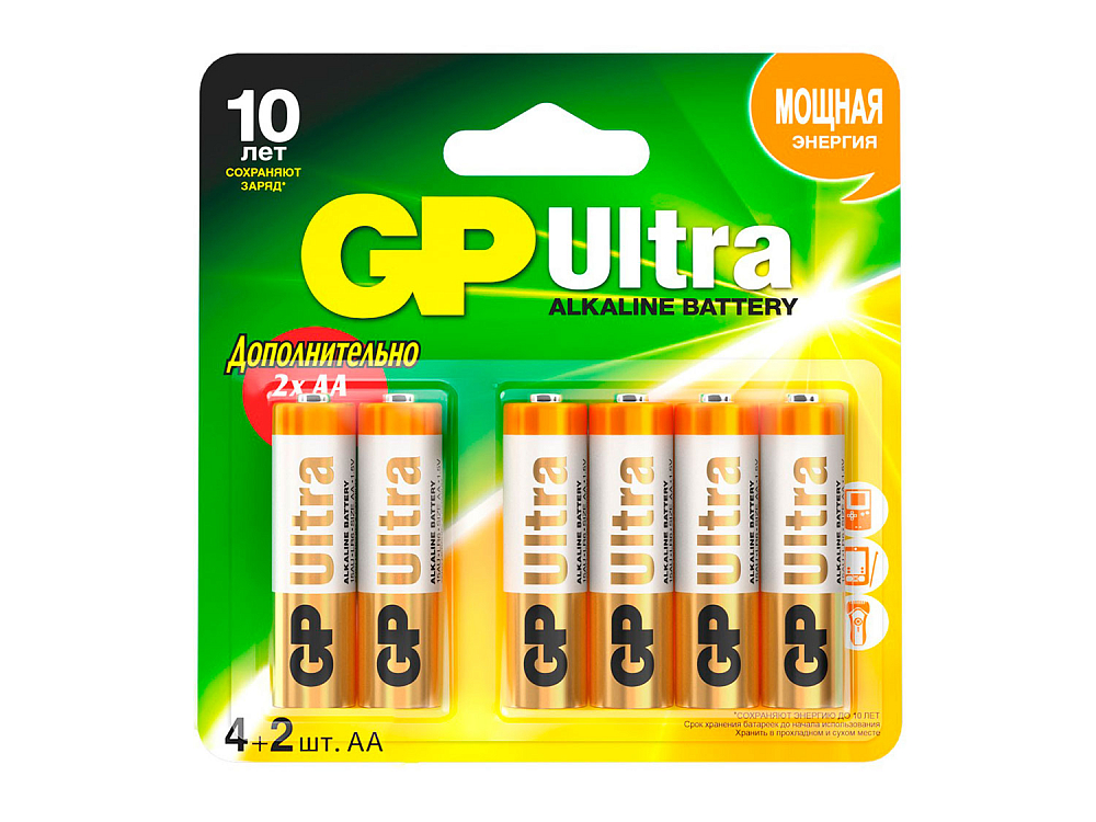 Батарея GP Ultra Alkaline, AA (LR6), 1.5V, 6 шт. (4891199067181)