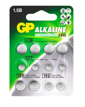 Батарея GP Alkaline Cell, A76/177/189/192, 1.5V, 12 шт. (4891199186066)