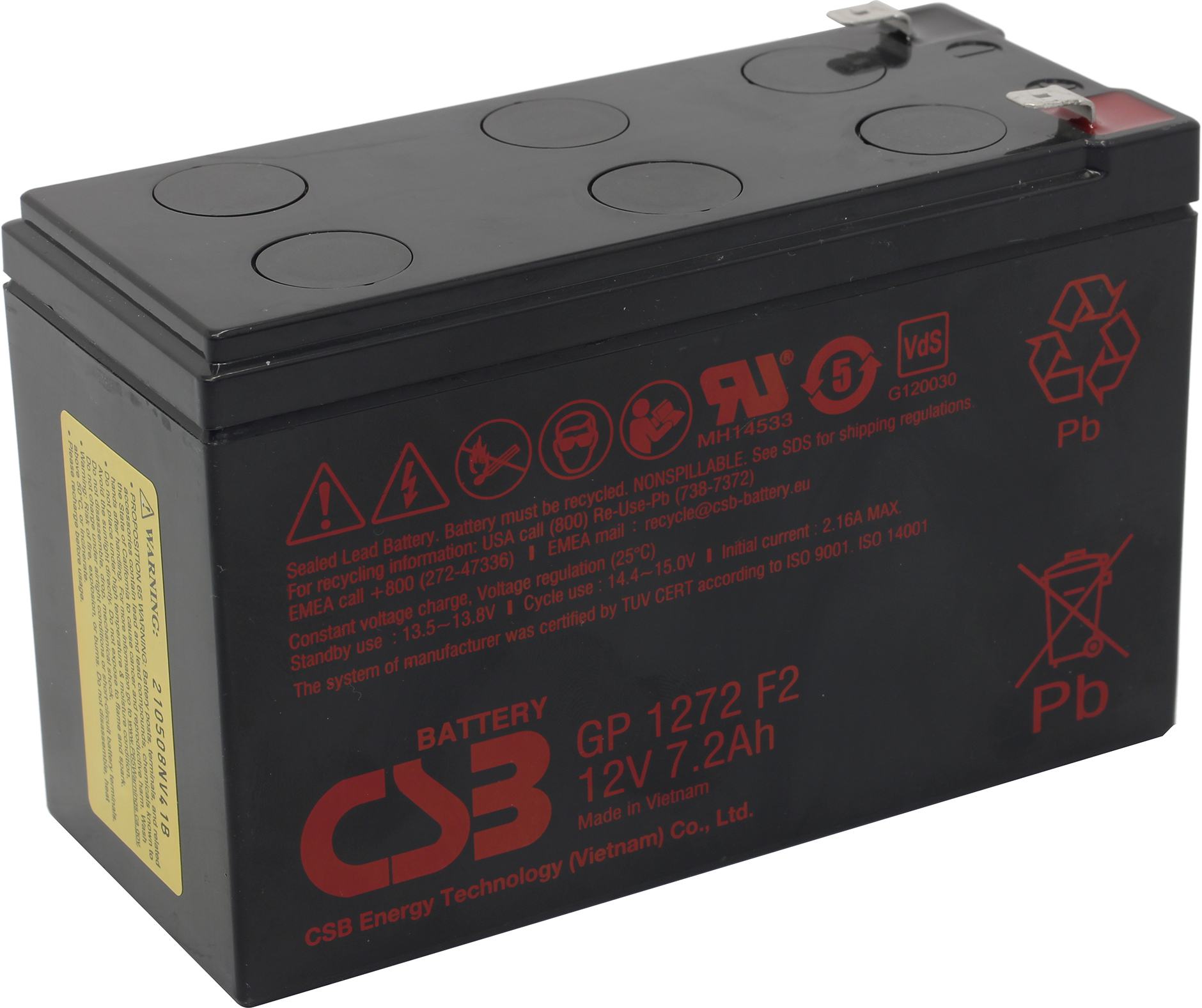 Аккумуляторная батарея для ИБП CSB GP 1272 F2, 12V, 7.2Ah