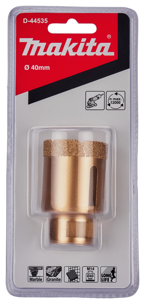 Коронка алмазная Makita ⌀ 4 см, бетон, камень, кирпич (D-44535)