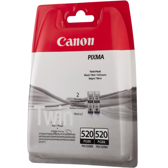 Картридж струйный Canon PGI-520 BK TWIN (2932B012), черный, оригинальный, ресурс 350 страниц, для Canon PIXMA-iP3600 / iP4600 / iP4700 / MP540 / MP550 / MP560 / MP620 / MP630 / MP640 / MP980 / MP990 / MX860 / MX870