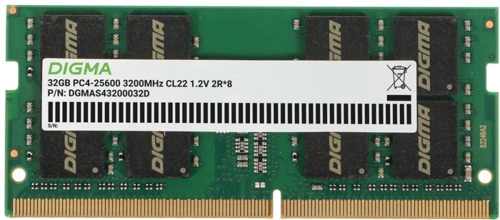 Память DDR4 SODIMM 32Gb, 3200MHz, CL22, 1.2V, DIGMA (DGMAS43200032D) Retail