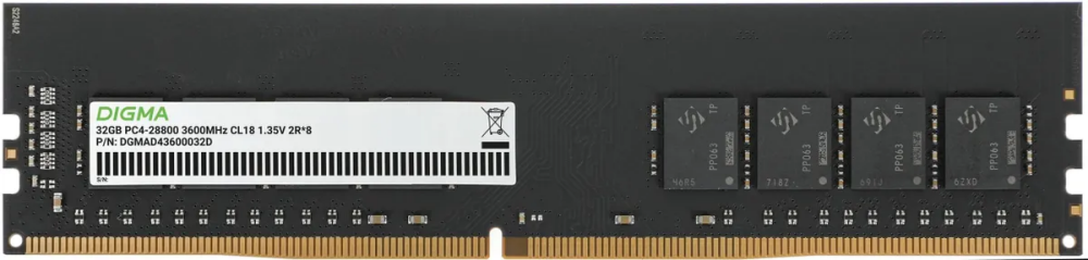 Память DDR4 DIMM 32Gb, 3600MHz, CL18, 1.35V, DIGMA (DGMAD43600032D) Retail