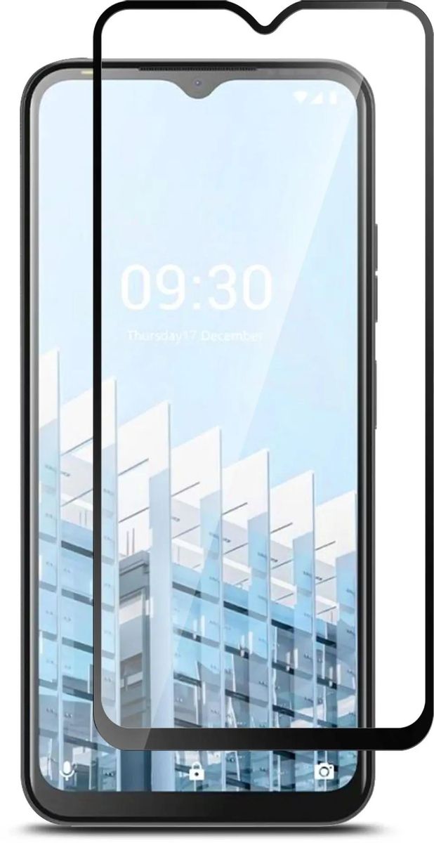 Защитное стекло BoraSCO для экрана смартфона Tecno Pop 6 Pro, FullScreen, поверхность матовая, черная рамка, плоское (70845)