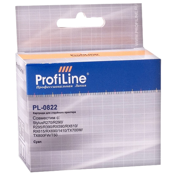 Картридж струйный ProfiLine PL-T0822-C (822), голубой, совместимый, 250 страниц, для Epson R270/R290/R295/R390/RX590/RX610/RX615/RX690/TX700W/TX800