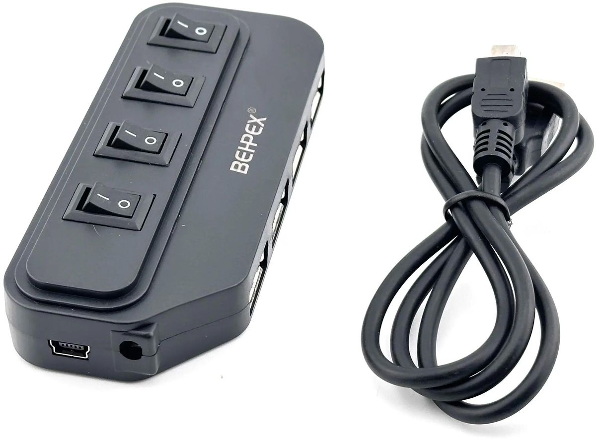 USB-концентратор Behpex BPH-1907, 4xUSB 2.0, черный (BPH-1907)