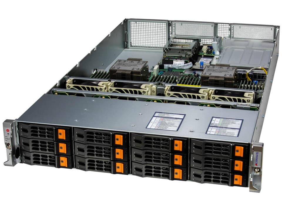 Сервер Supermicro 621H-TN12R, 2xIntel Xeon Gold 6530 (up2), 4x64Gb RAM, 1x960Gb NVMe SSD, 12x3.5 HS, noDVD, 2x10GLAN, 2x10GLAN SFP+, IPMI, 2x1200 Вт (up2), 2U (SYS-621H-TN12R.)