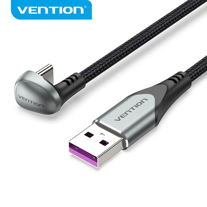 Кабель USB-USB Type-C, угловой, быстрая зарядка, 5А, 1 м, черный, Vention (COHHF)