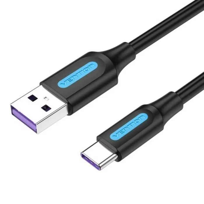 Кабель USB-USB Type-C, быстрая зарядка, 5А, 1 м, черный, Vention (CORBF)