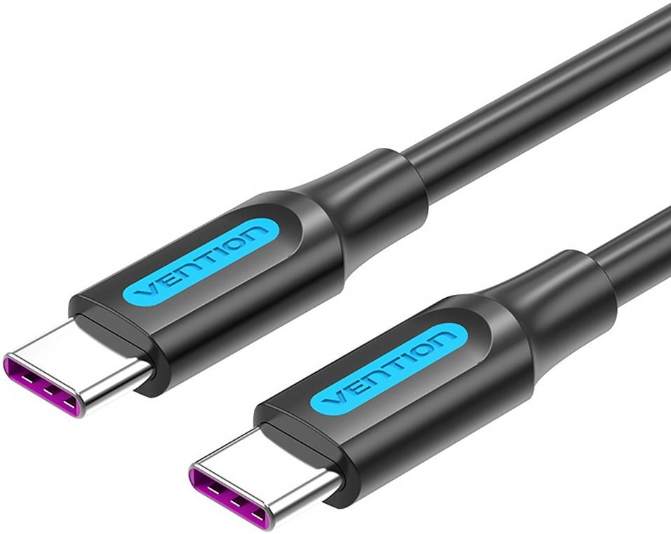 Кабель USB Type-C-USB Type-C, быстрая зарядка, 5А, 100 Вт, 1 м, черный, Vention (COTBF)