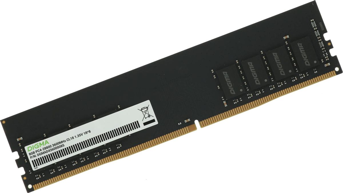 Память DDR4 DIMM 8Gb, 3600MHz, CL18, 1.35V, DIGMA (DGMAD43600008S) Retail