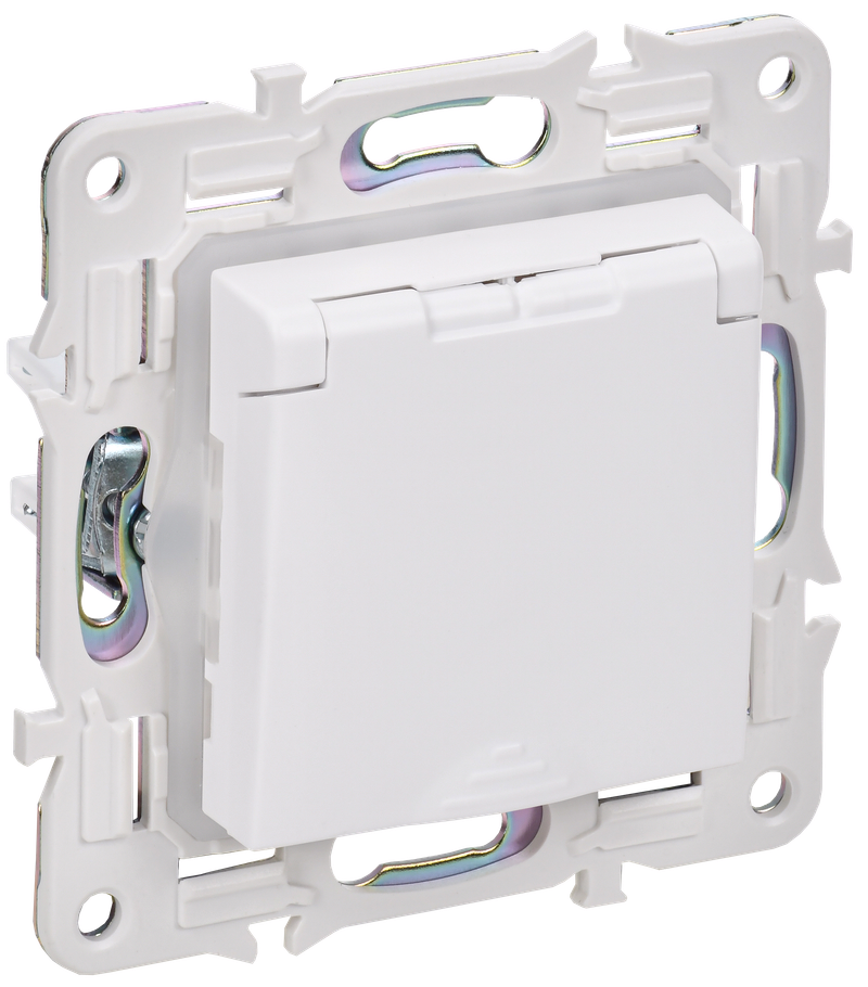 Розетка IEK SKANDY SK-R11W, скрытый монтаж, однопостовая, с з/к, со шторками, с крышкой, 16А, в сборе, IP44, титан, 1 шт. (SK-R16-16-44-K01)