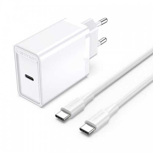 Сетевое зарядное устройство Vention FAH 25 Вт, Quick Charge, PD, 3А, белый (FAHWF-EU), кабель USB Type C