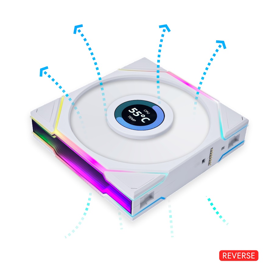 Вентилятор Lian Li UNI Fan LCD 120 Reverse White, 120x125мм мм, 1900rpm, 31 дБ, 4-pin PWM, 1шт, ARGB (G99.12RTLLCD1W.R0)