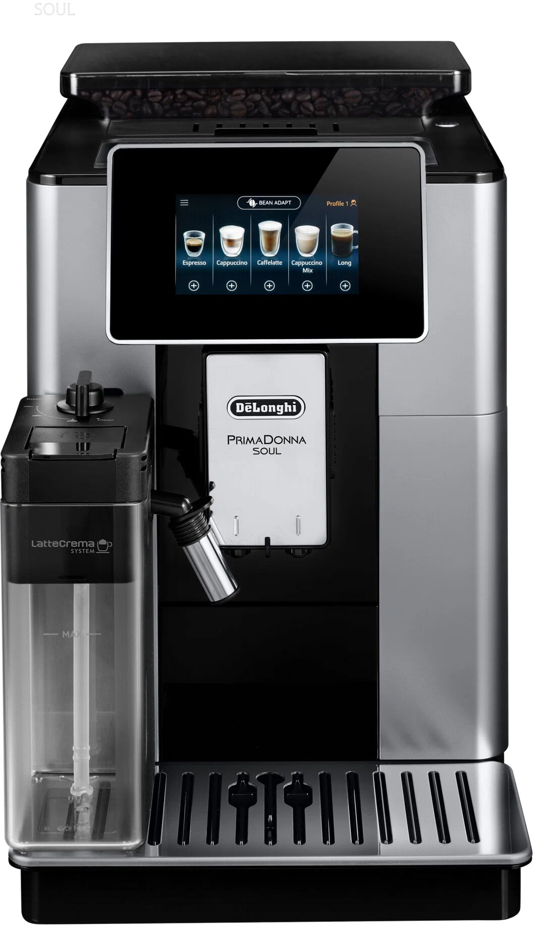  Кофемашина автоматическая DELONGHI ECAM 610.55.SB, молотый/зерновой, 2.2 л, автоматический капучинатор, металлические жернова, дисплей, черный/серебристый, 1.45 кВт (ECAM610.55.SB)