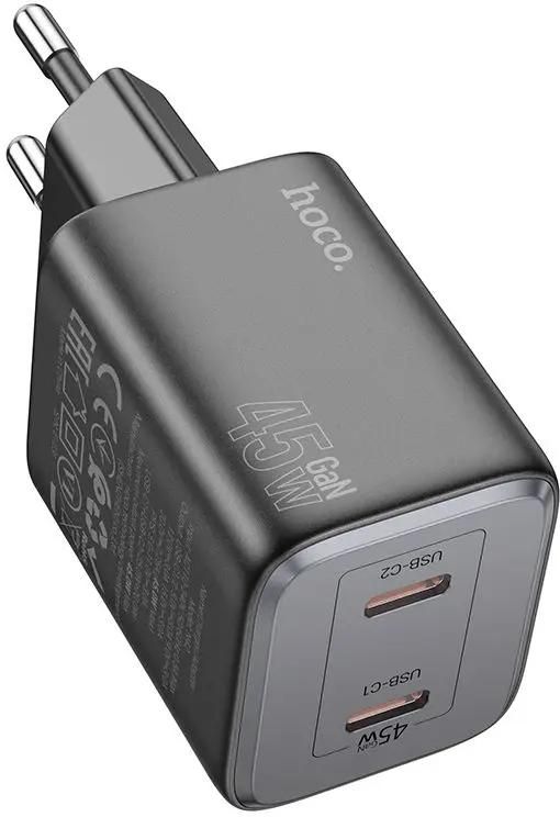   E2E4 Сетевое зарядное устройство Hoco N42 Elogiado 45 Вт, EU, 2xUSB type-C, Quick Charge, PD, черный (N42 ELOGIADO)