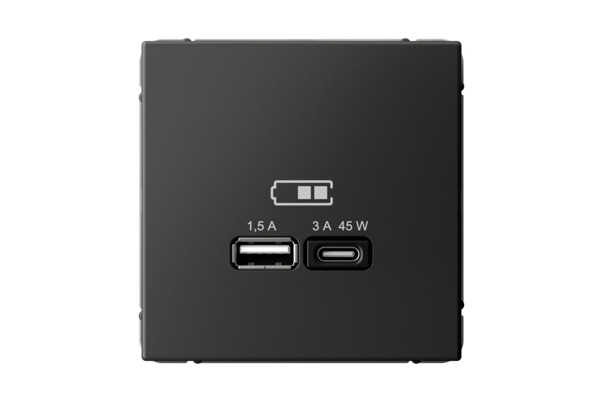 Розетки USB  E2E4 Розетка Systeme Electric AartGallery, USB-A, USB-C, 1.5А, 3А, 45 Вт, механизм с накладкой, базальт (GAL001429)