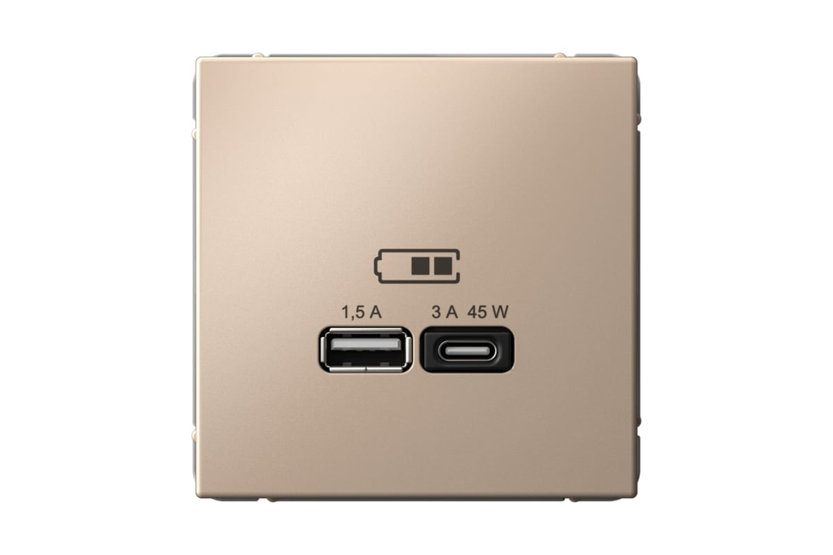 Розетки USB Розетка Systeme Electric AartGallery, USB-A, USB-C, 1.5А, 3А, 45 Вт, механизм с накладкой, песочный (GAL001229)