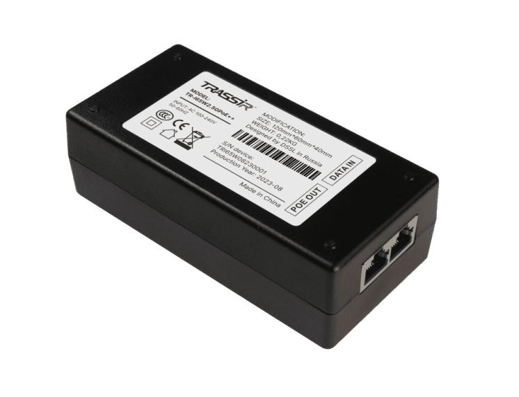 PoE-инжектор TRASSIR TR-I65W2.5GPoE++ , 802.3af/802.3at/802.3bt, 1 Гбит/с, 65 Вт (TR-I65W2.5GPoE++ )