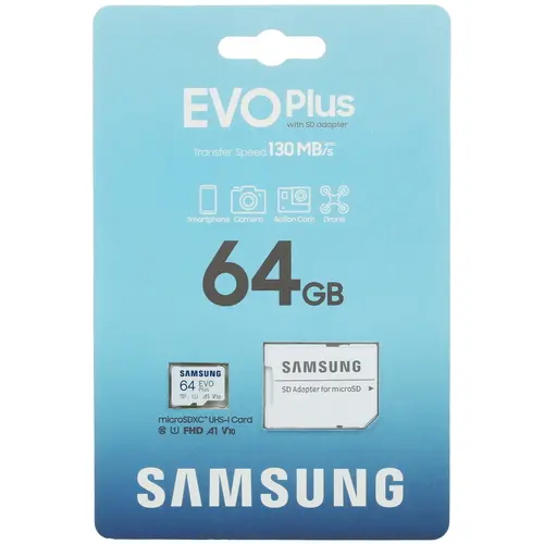 Карта памяти 64Gb microSDXC Samsung EVO Plus UHS-I U1 V10 A1 + адаптер (MB-MC64SA/APC)