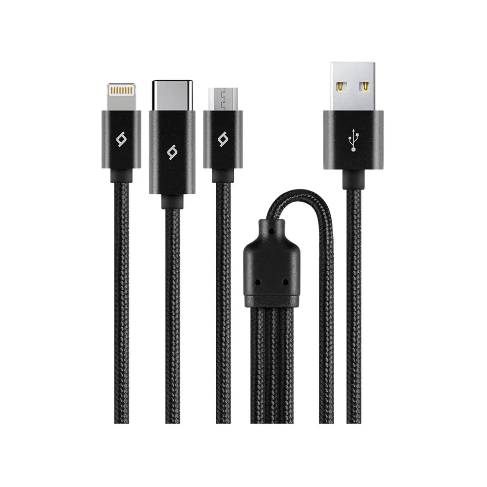 Кабель USB-Lightning+MicroUSB+Type-C, 1 м, черный, TTEC Trio (2DK39S)