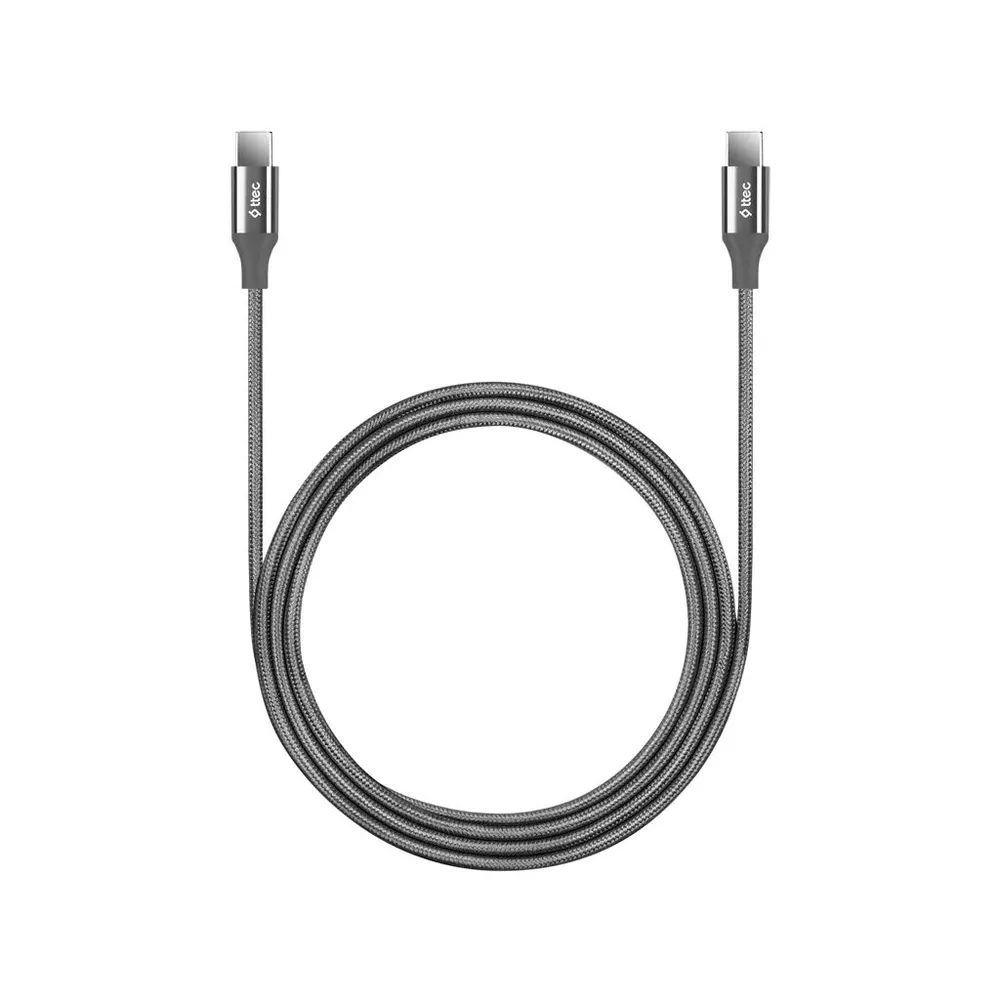 Кабель USB Type-C-USB Type-C, быстрая зарядка, 100 Вт, 1.5 м, серый, TTEC (2DK53UG)