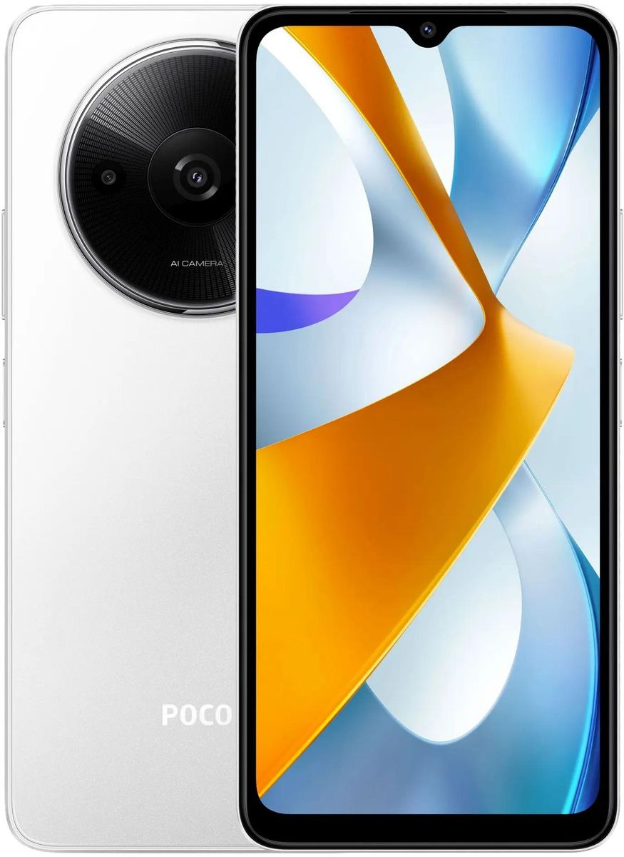 Смартфон POCO C61, 6.71 1650x720 IPS, MediaTek Helio G36, 4Gb RAM, 128Gb, 3G/4G, Wi-Fi, BT, 2xCam, 2-Sim, 5000 мА⋅ч, USB Type-C, Android 14 (Go Edition), белый (60837)