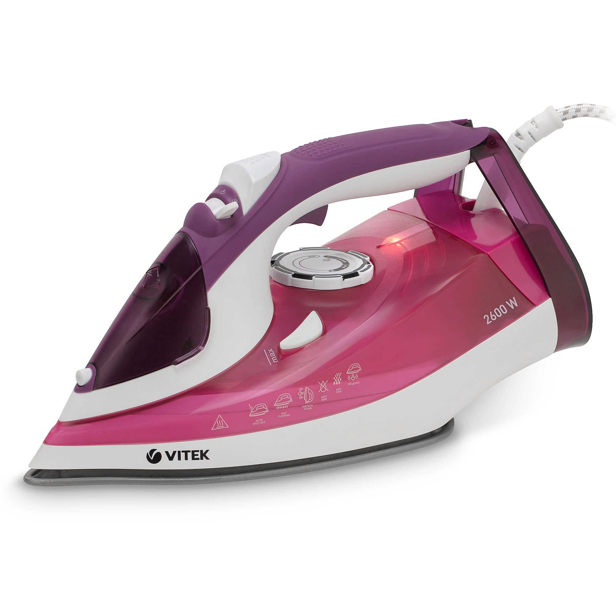 Утюг Vitek VT-8354 2.6 кВт, длина шнура 1.8 м, фиолетовый/белый (VT-8354)