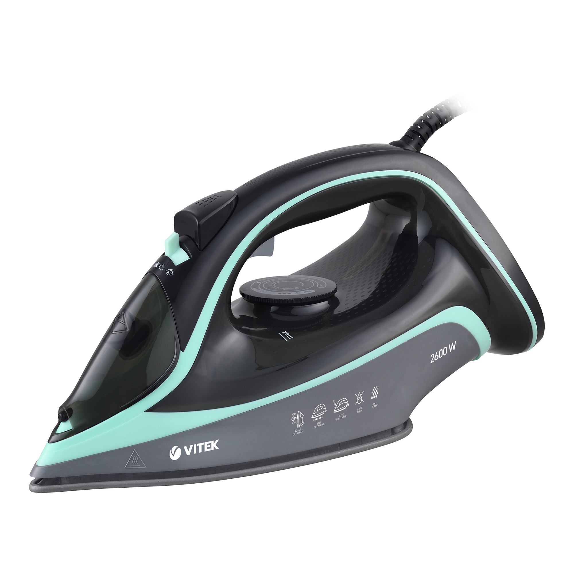 Утюг Vitek VT-8335 2.6 кВт, длина шнура 1.8 м, черный/мятный (VT-8335)