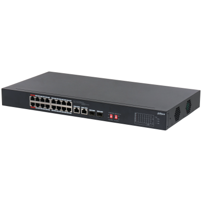 Коммутатор Dahua S3218-16ET-135, кол-во портов: 16x100 Мбит/с, кол-во SFP/uplink: combo RJ-45/SFP 2x1 Гбит/с, установка в стойку, PoE: 16x90 Вт (макс. 135 Вт) (DH-S3218-16ET-135)