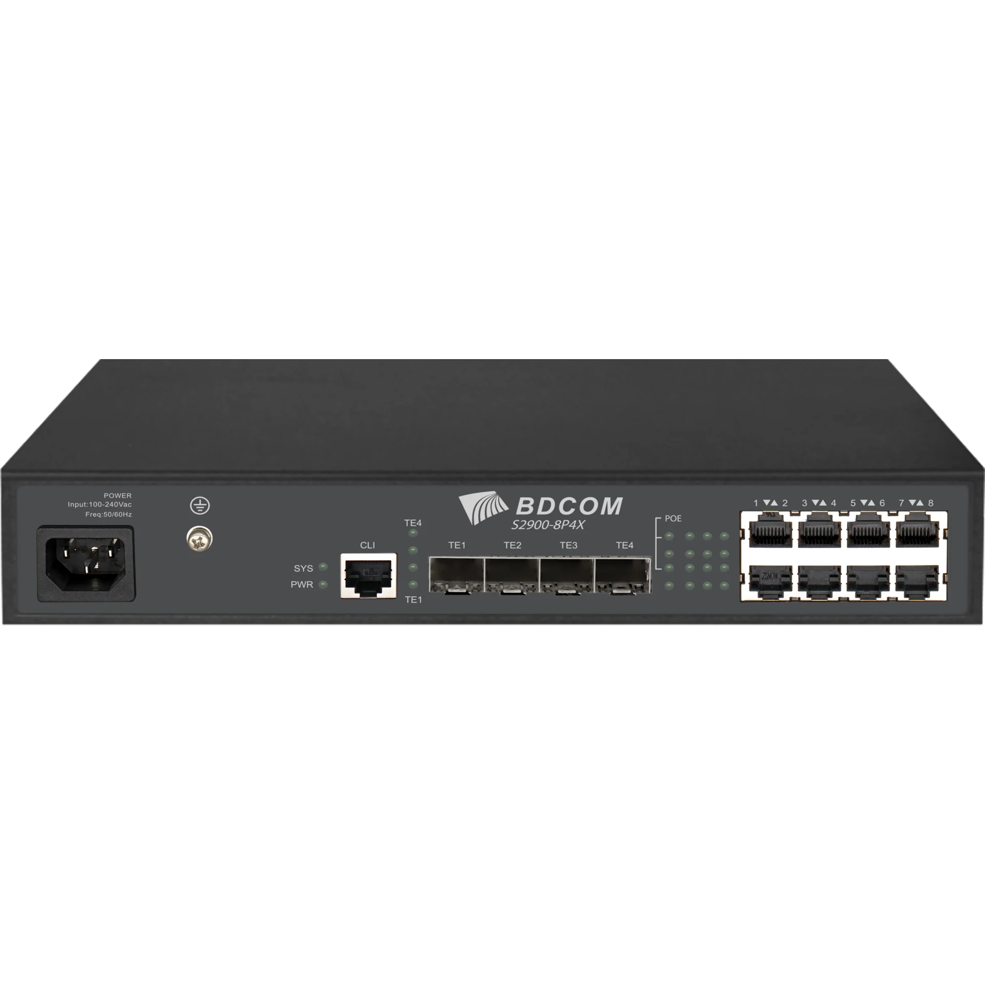 Коммутатор BDCom S2900-8P4X, управляемый, кол-во портов: 8x1 Гбит/с, кол-во SFP/uplink: SFP+ 4x10 Гбит/с, установка в стойку, PoE: 8x30 Вт (макс. 125 Вт) (S2900-8P4X)