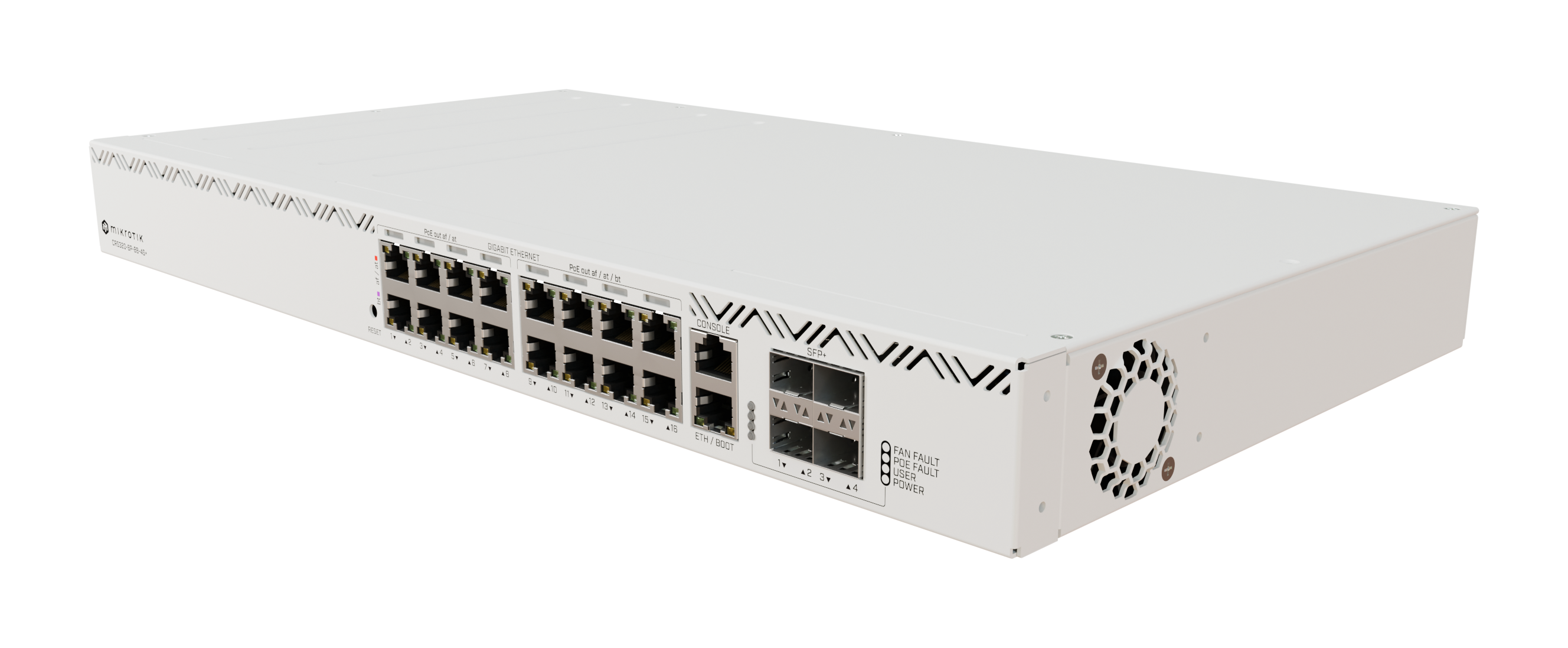 Коммутатор MikroTik Cloud Router Switch CRS320-8P-8B-4S+RM, управляемый, кол-во портов: 17x1 Гбит/с, кол-во SFP/uplink: SFP+ 4x10 Гбит/с, установка в стойку, PoE: 16x90 Вт (макс. 600 Вт) (CRS320-8P-8B-4S+RM)