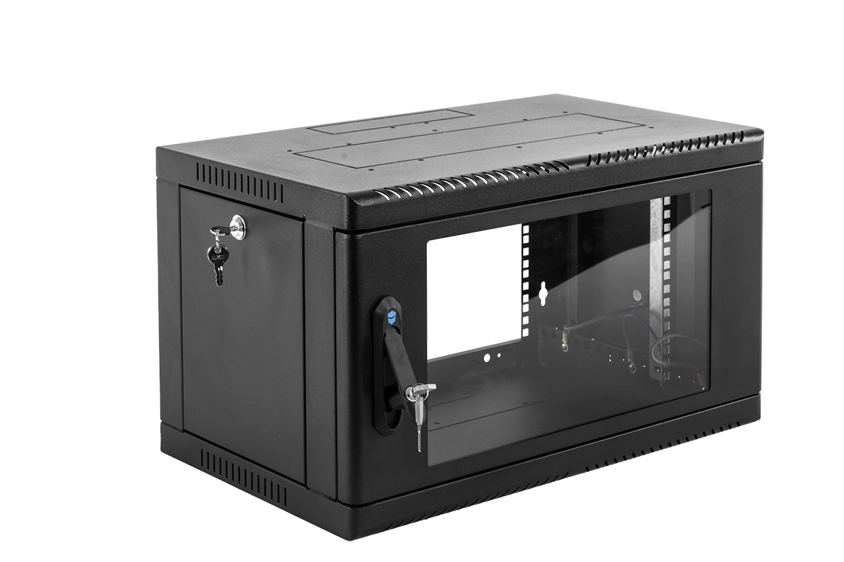 Шкаф телекоммуникационный настенный 9U 600x359 мм, стекло/металл, черный, в сборе, ЦМО ШРН-9.350-9005 (30144252351)