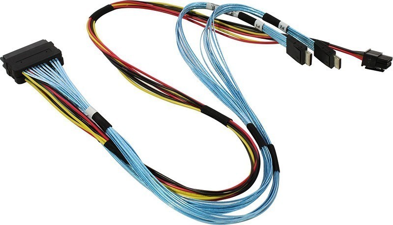 Серверные кабели, шлейфы Кабель-переходник SuperMicro CBL-SAST-0950, 2 x OCuLink (SFF-8611) - SFF-8639 (U.2), голубой (CBL-SAST-0950)