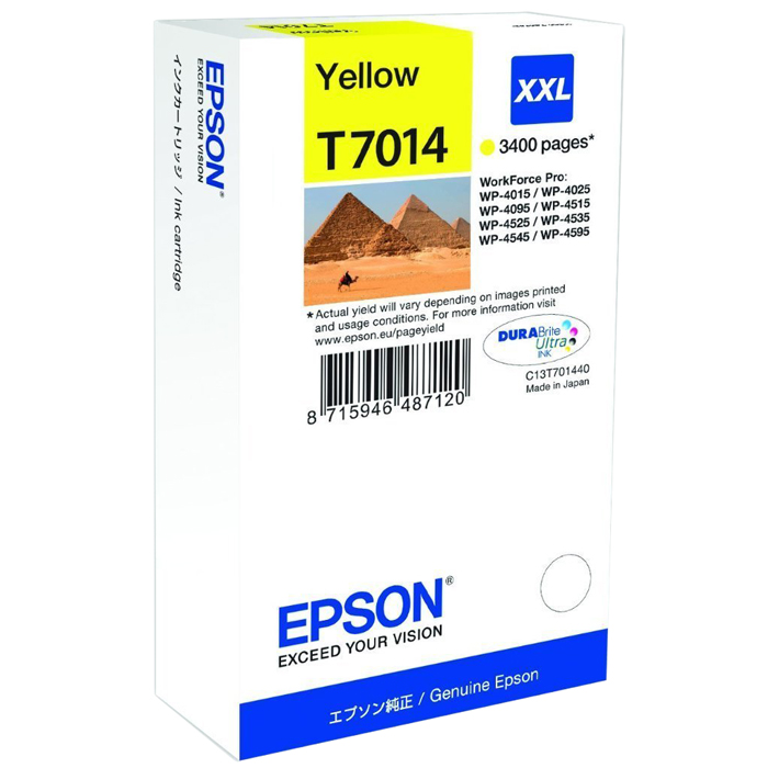  Картридж струйный Epson T7014 (C13T70144010), желтый, оригинальный, ресурс 3400 страниц, для Epson WorkForce Pro WP-4015DN / WP-4025DW / WP-4095DN / WP-4515DN / WP-4525DNF / WP-4535DWF / WP-4595DNF